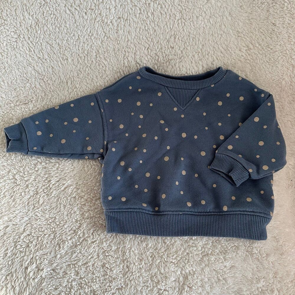 Easy Peasy Baby Sweatshirt Crewneck 3-6 Month Blue Polka Dot Organic Cotton